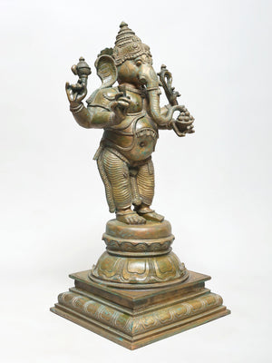 Standing Four-Armed Ganesha on Lotus Pedestal in Panchaloha Bronze – Swamimalai, Tamil Nadu
