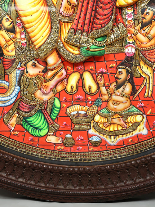 Grand Shiva Parvati Kalyanam - Sacred Wedding of Goddess Meenakshi and Lord Sundareswarar - Circular Tanjore Painting with 24 Karat Gold Work