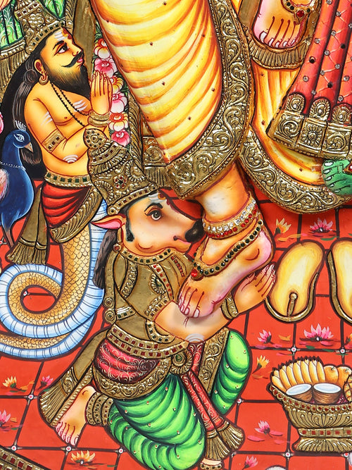 Grand Shiva Parvati Kalyanam - Sacred Wedding of Goddess Meenakshi and Lord Sundareswarar - Circular Tanjore Painting with 24 Karat Gold Work