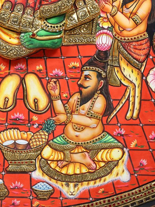 Grand Shiva Parvati Kalyanam - Sacred Wedding of Goddess Meenakshi and Lord Sundareswarar - Circular Tanjore Painting with 24 Karat Gold Work