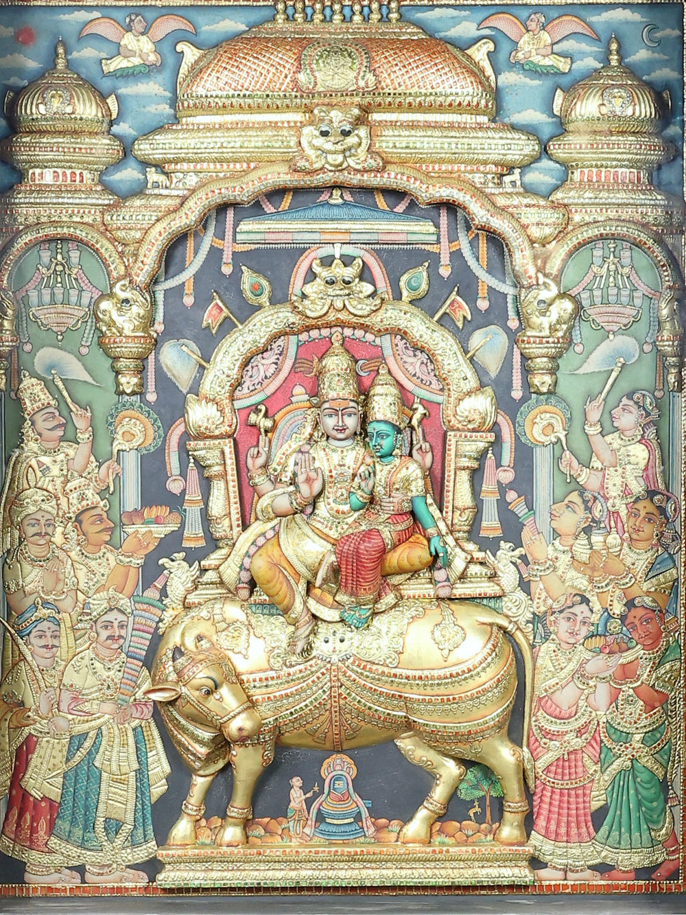 Grand Shiva Parvati Mandapam | Embossed Tanjore Painting