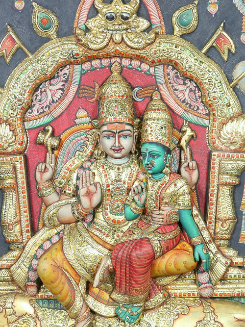 Grand Shiva Parvati Mandapam | Embossed Tanjore Painting