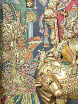 Grand Shiva Parvati Mandapam | Embossed Tanjore Painting