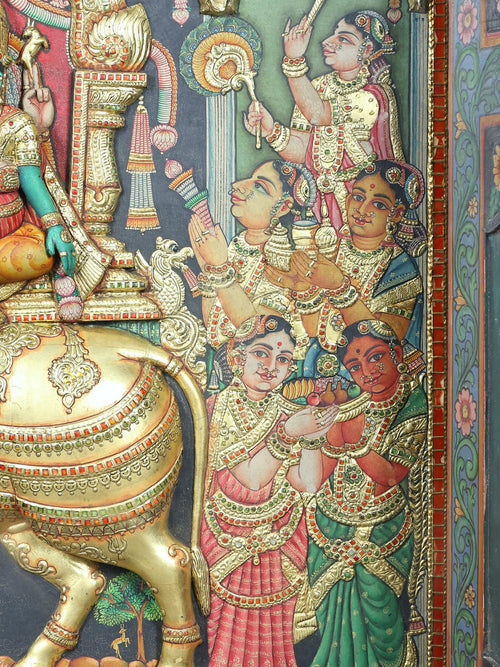 Grand Shiva Parvati Mandapam | Embossed Tanjore Painting