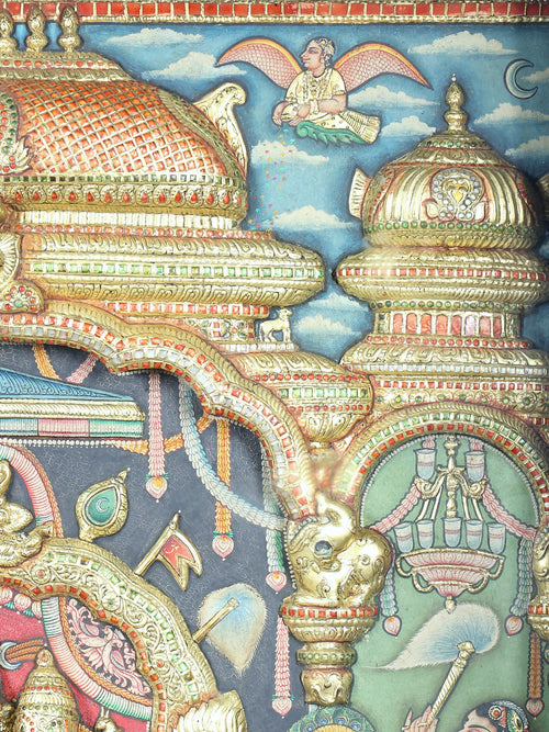 Grand Shiva Parvati Mandapam | Embossed Tanjore Painting