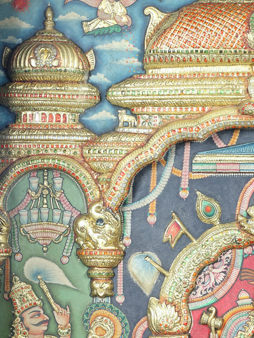Grand Shiva Parvati Mandapam | Embossed Tanjore Painting