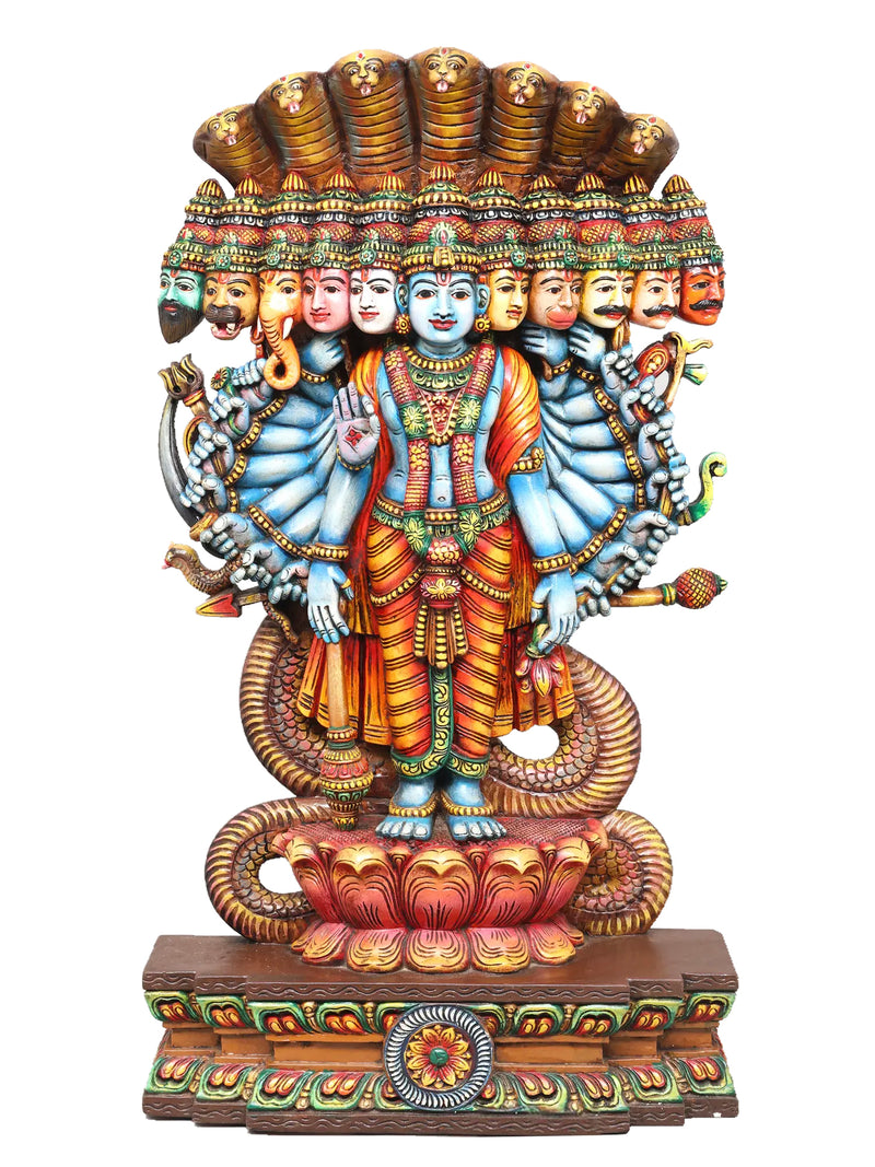 Colorful wooden statue of Vishnu