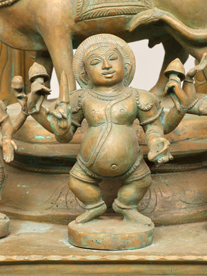 Ten-Armed Shiva Dancing on Nandi in Panchaloha Bronze – Swamimalai, Tamil Nadu