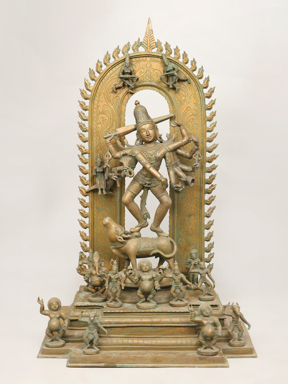 Ten-Armed Shiva Dancing on Nandi in Panchaloha Bronze