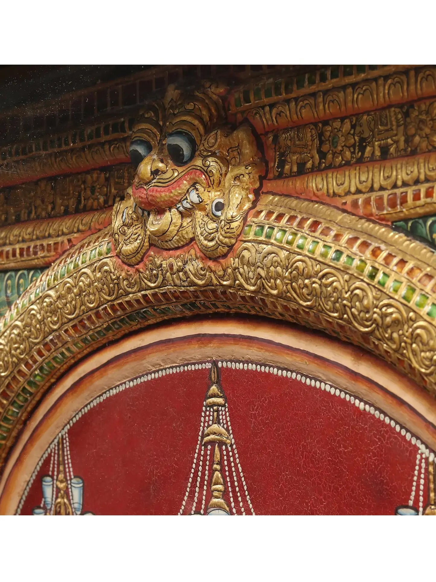 Darbar of lord Krishna | Superfine Embossed Tanjore Painting | With Vintage Teakwood Frame