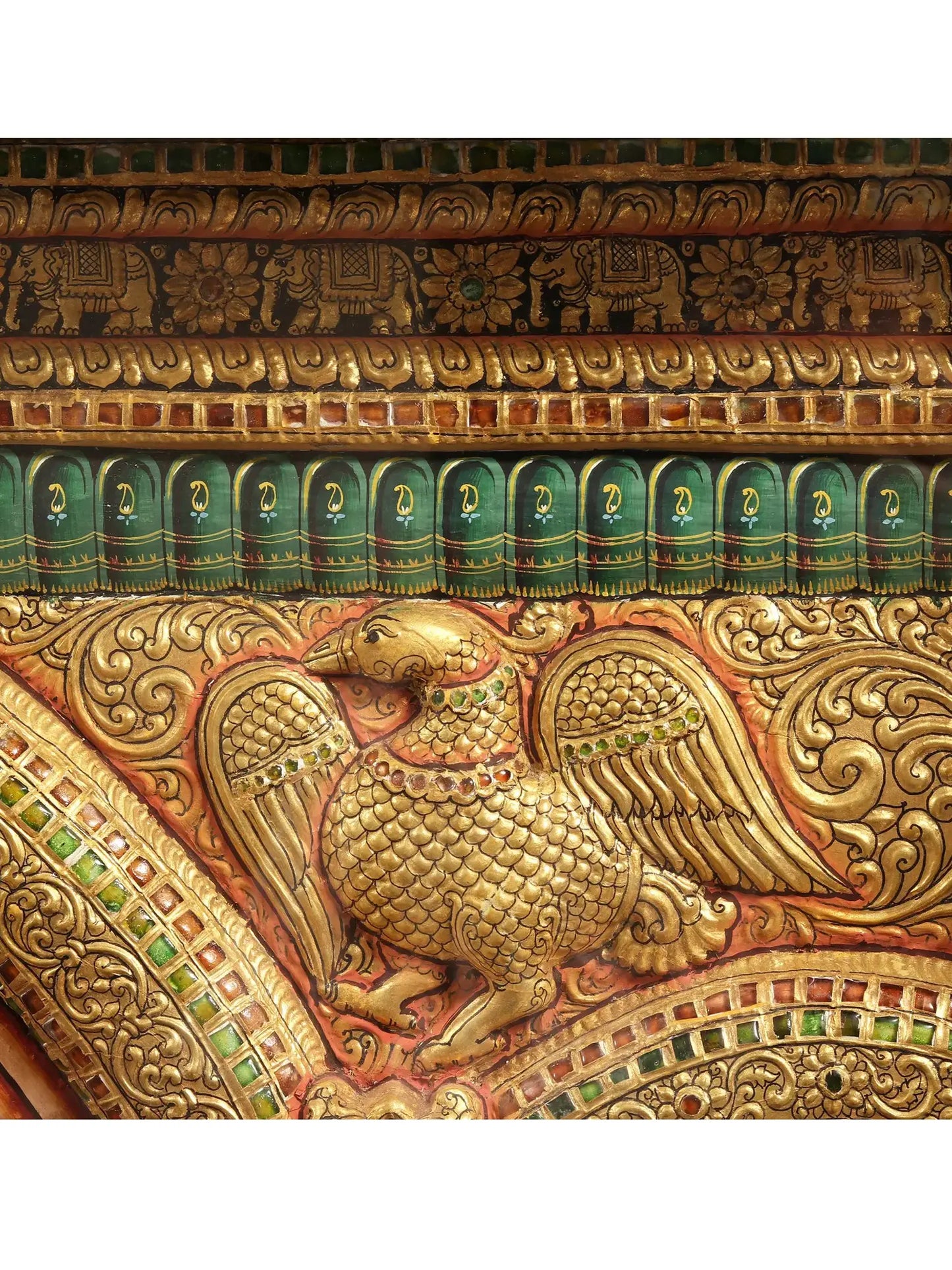 Darbar of lord Krishna | Superfine Embossed Tanjore Painting | With Vintage Teakwood Frame