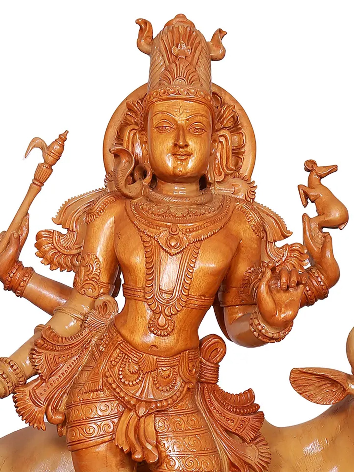 27" Lord Shiva as Lord Pashupatinath with Nandi | Wood Carved Statue | Spiritual Wood Sculpture