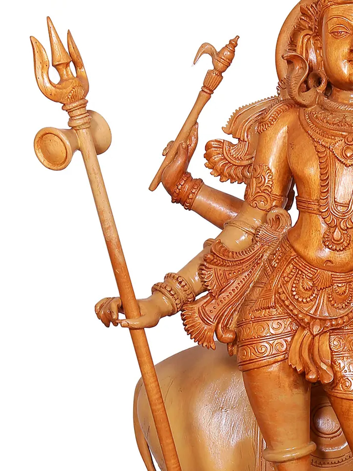 27" Lord Shiva as Lord Pashupatinath with Nandi | Wood Carved Statue | Spiritual Wood Sculpture