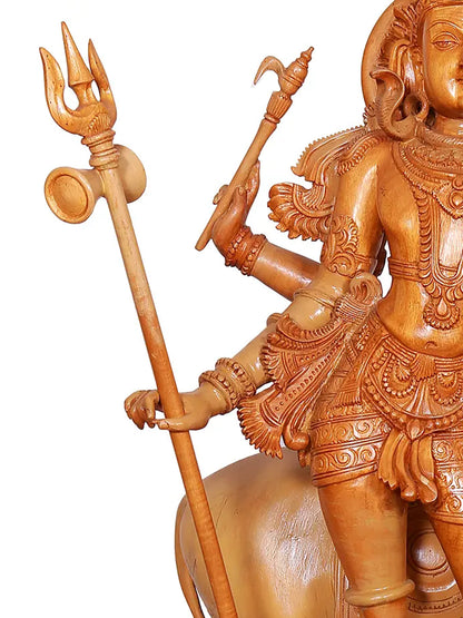 27" Lord Shiva as Lord Pashupatinath with Nandi | Wood Carved Statue | Spiritual Wood Sculpture