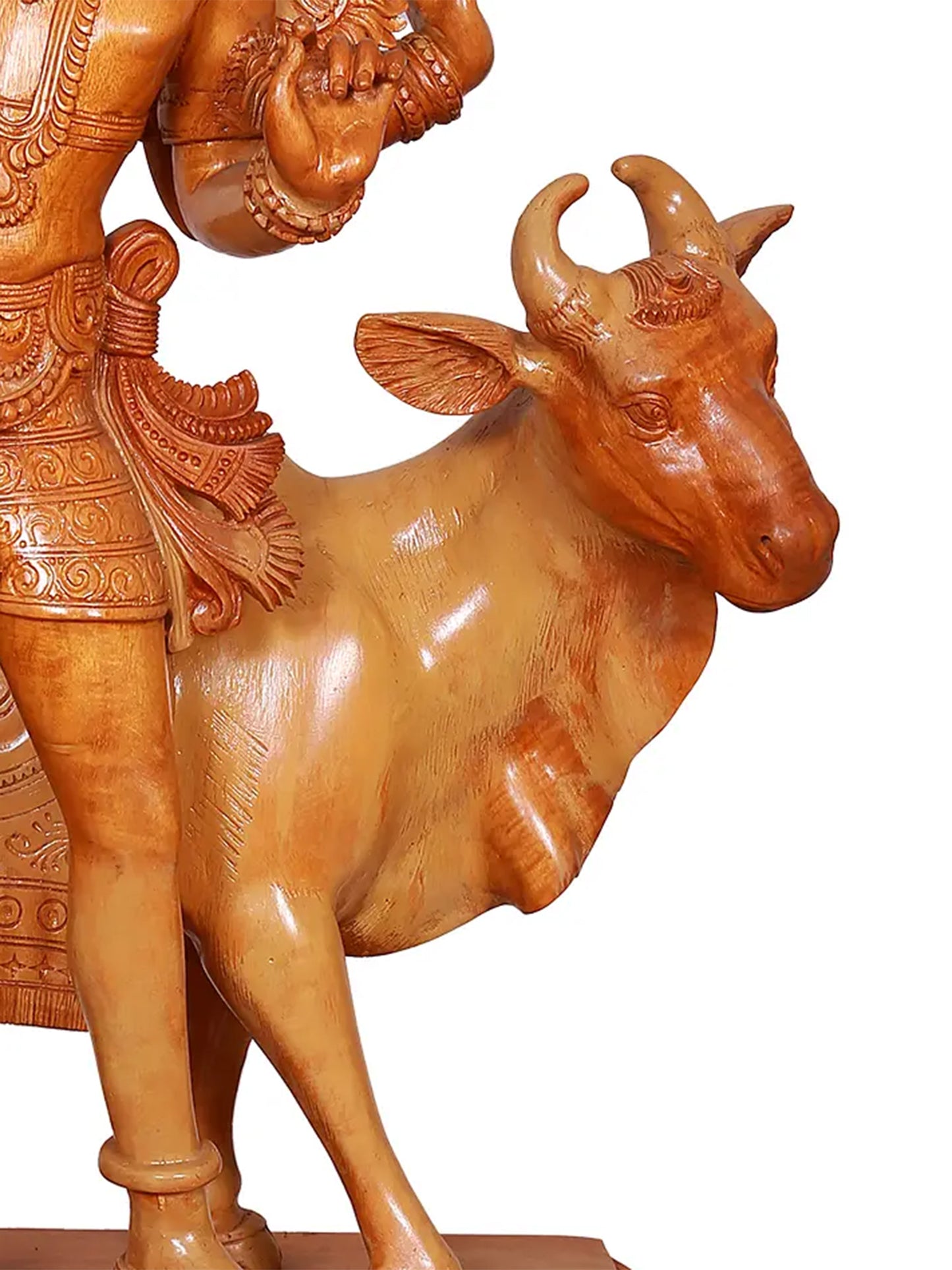 27" Lord Shiva as Lord Pashupatinath with Nandi | Wood Carved Statue | Spiritual Wood Sculpture