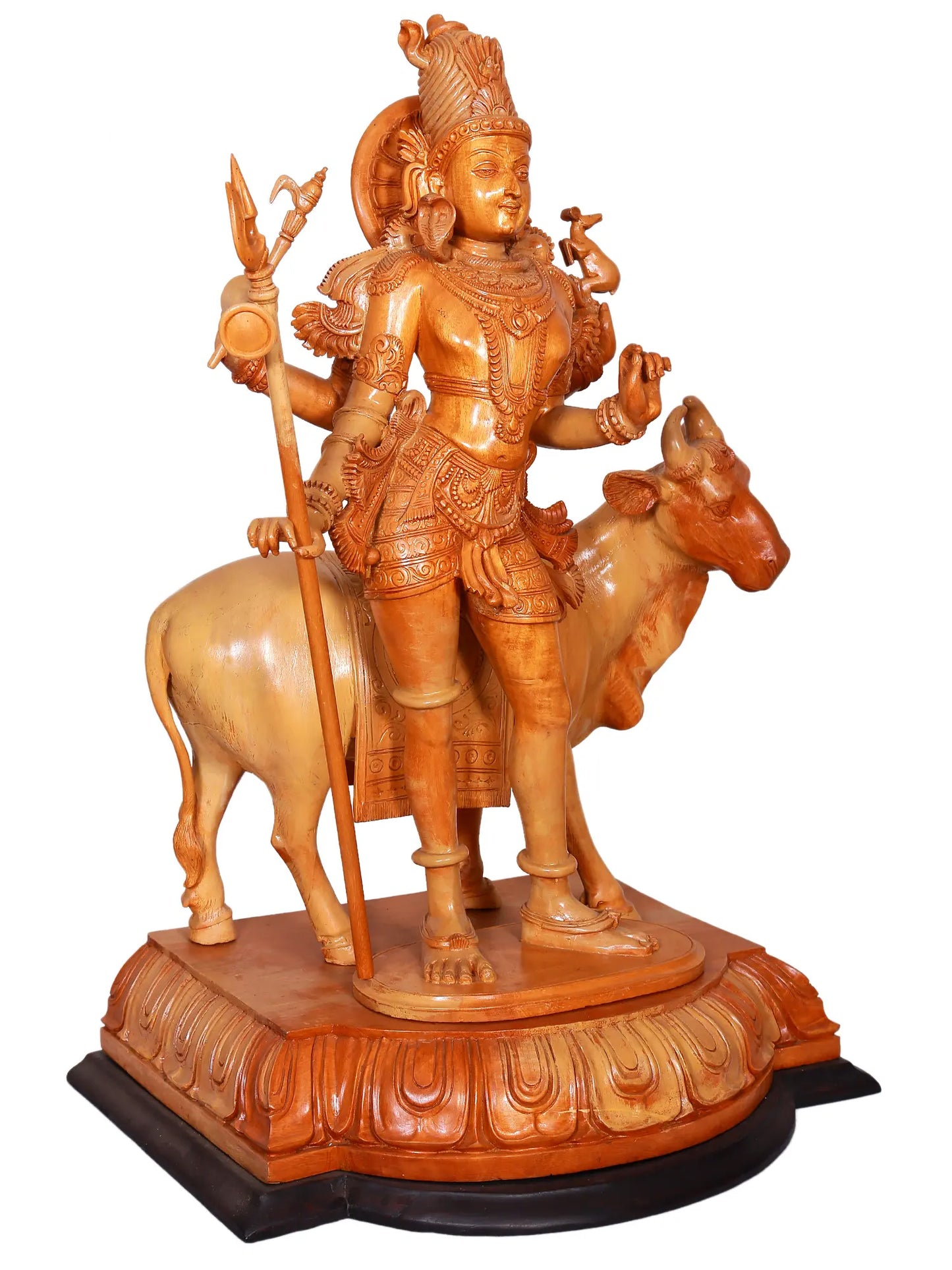 27" Lord Shiva as Lord Pashupatinath with Nandi | Wood Carved Statue | Spiritual Wood Sculpture