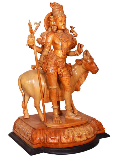 27" Lord Shiva as Lord Pashupatinath with Nandi | Wood Carved Statue | Spiritual Wood Sculpture