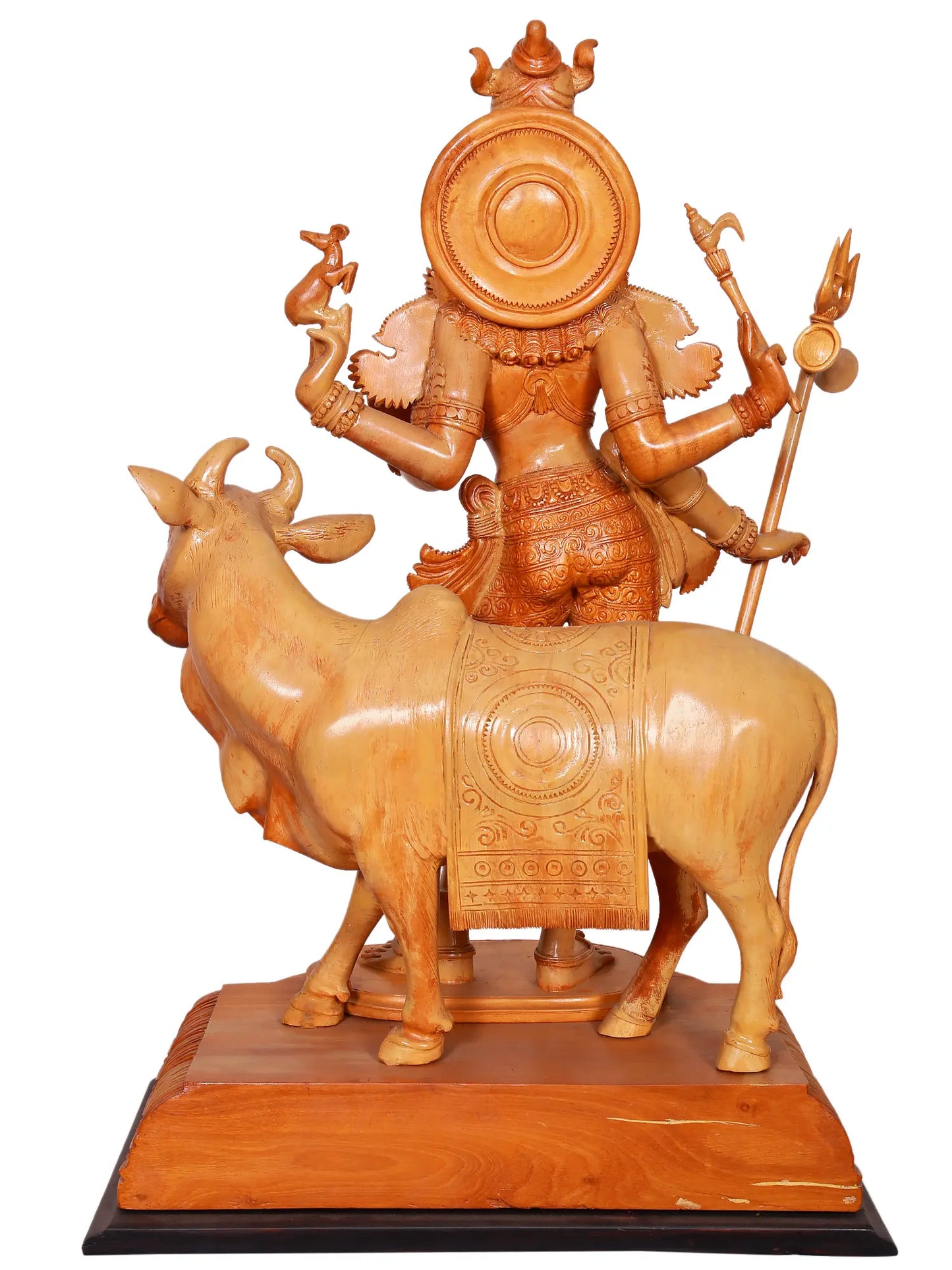 27" Lord Shiva as Lord Pashupatinath with Nandi | Wood Carved Statue | Spiritual Wood Sculpture