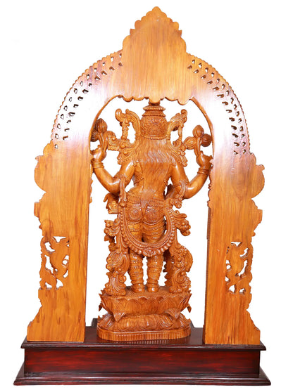 49" Large Statue of Goddess Lakshmi with Attractive Kirtimukha Prabhavali | Teakwood Sculpture for Temple