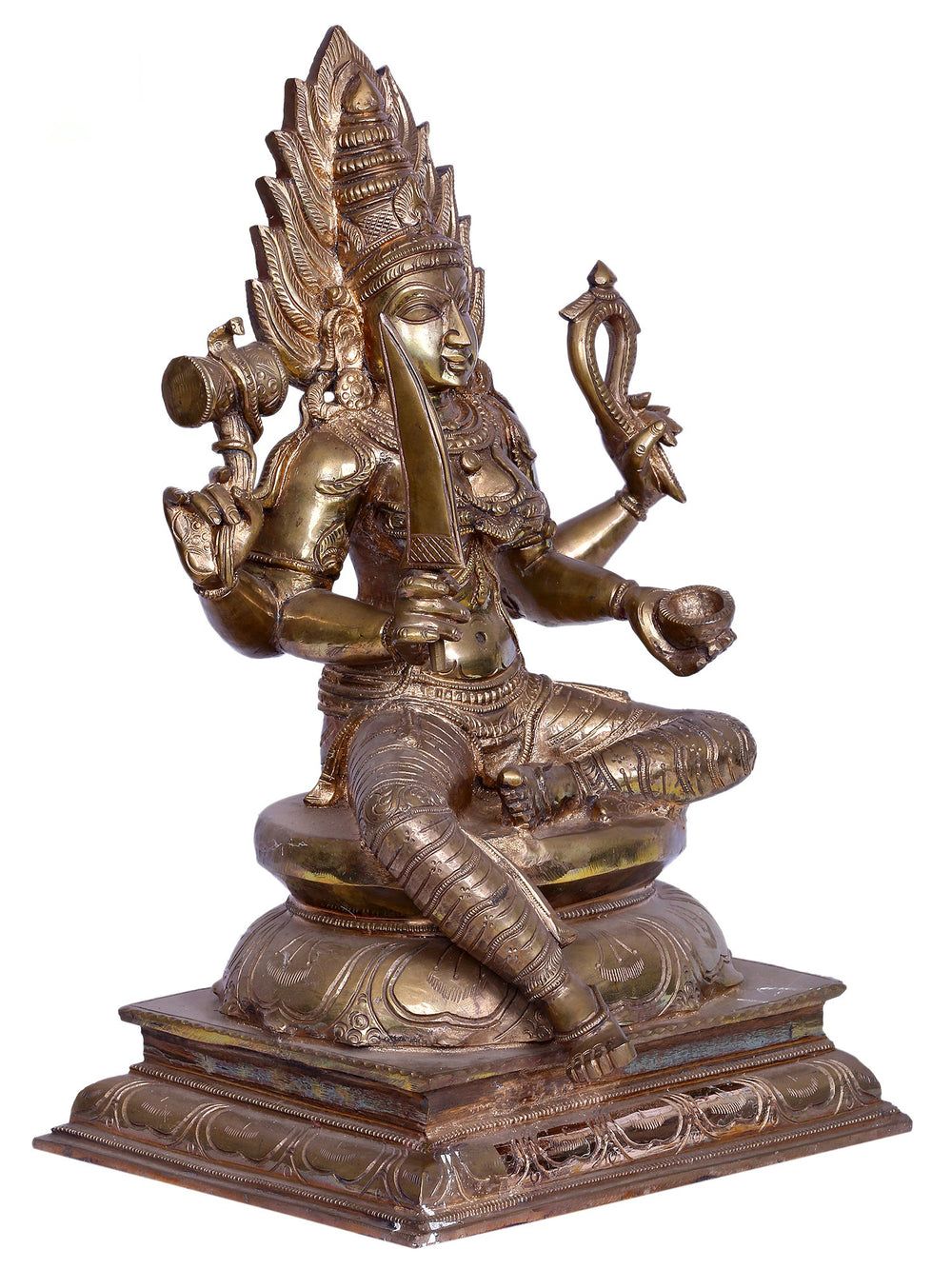 Four-Armed Mariamman in Lalitasana on Pedestal in Panchaloha Bronze – Swamimalai, Tamil Nadu
