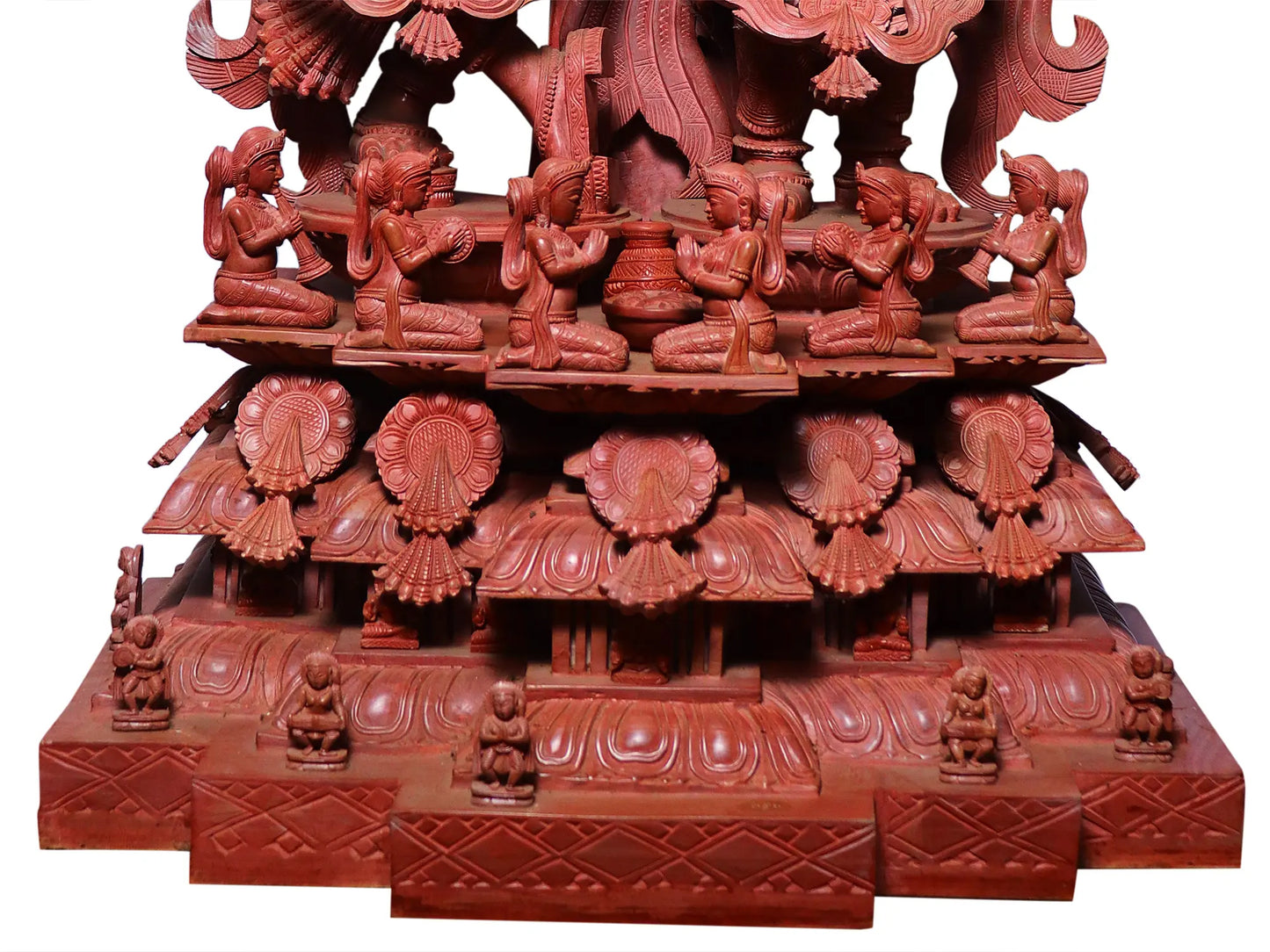 51" Radha and Krishna Statue with Attractive Carving | Red Stone Sculpture for Temple