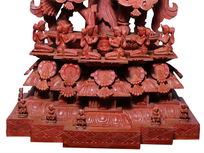 51" Radha and Krishna Statue with Attractive Carving | Red Stone Sculpture for Temple