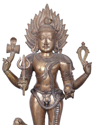 Standing Bhairava with Flame Crown and Dog in Panchaloha Bronze – Swamimalai, Tamil Nadu