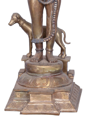 Standing Bhairava with Flame Crown and Dog in Panchaloha Bronze – Swamimalai, Tamil Nadu
