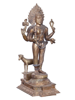 Standing Bhairava with Flame Crown and Dog in Panchaloha Bronze – Swamimalai, Tamil Nadu