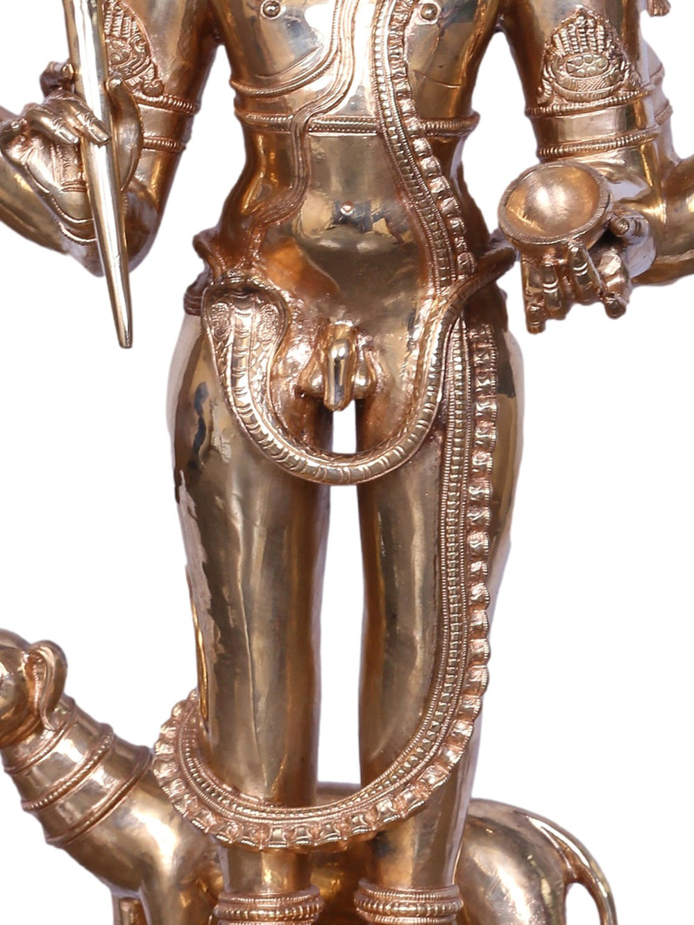 Bhairava with Trishula, Damaru, Skull Cup and Noose with Dog in Panchaloha Bronze – Swamimalai, Tamil Nadu