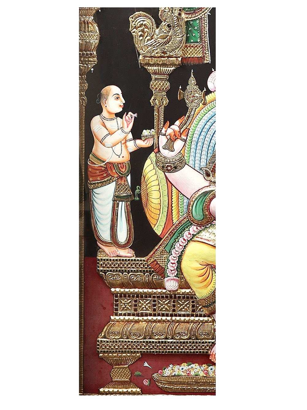 Large-Scale Ganesha Tanjore Artwork - 24K Gold Detailing with Traditional Colours - Set in Teakwood Frame