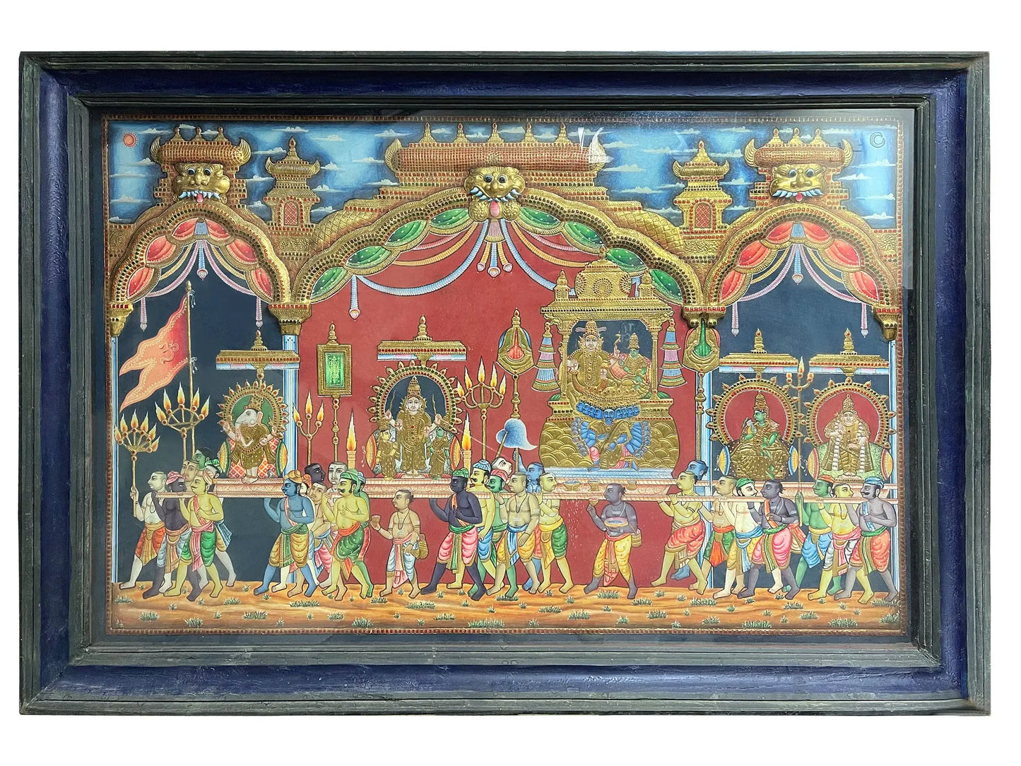 Superfine Tanjore Painting of Panja Moorthy | Traditional Colors With 24K Gold | Teakwood Frame