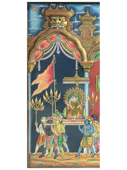 Superfine Tanjore Painting of Panja Moorthy | Traditional Colors With 24K Gold | Teakwood Frame