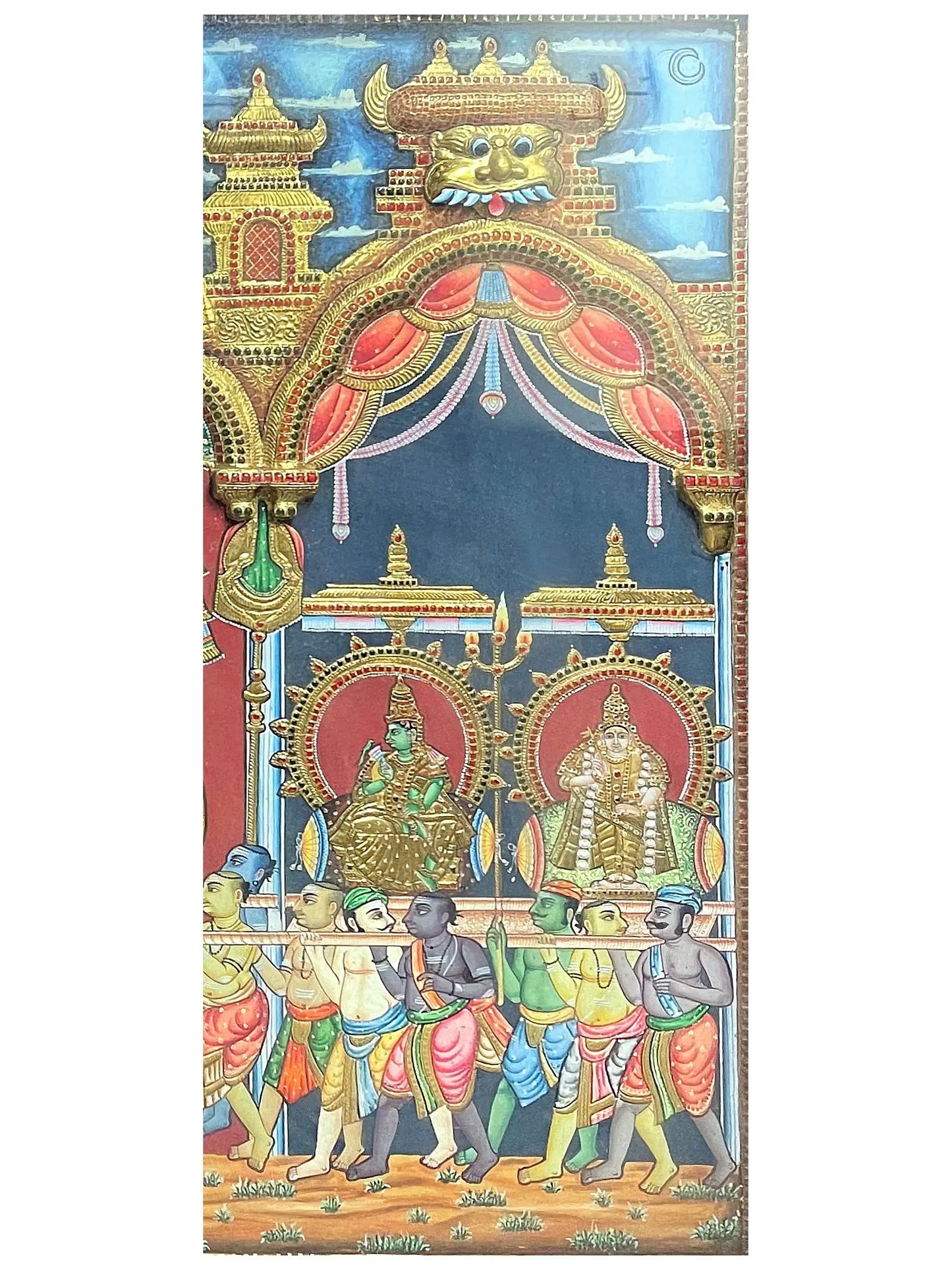 Superfine Tanjore Painting of Panja Moorthy | Traditional Colors With 24K Gold | Teakwood Frame