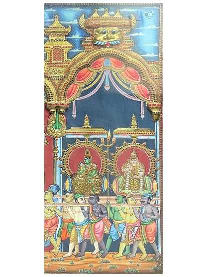 Superfine Tanjore Painting of Panja Moorthy | Traditional Colors With 24K Gold | Teakwood Frame