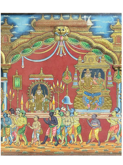 Superfine Tanjore Painting of Panja Moorthy | Traditional Colors With 24K Gold | Teakwood Frame