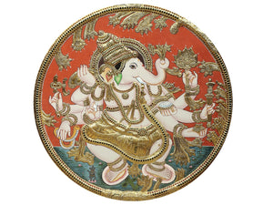 Large-Scale Dancing Ganesha - Tanjore Artwork with Traditional Pigments and 24K Gold - Teakwood Frame