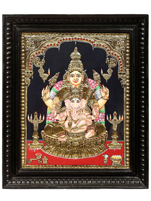 Parvati with Ganesha Tanjore Painting