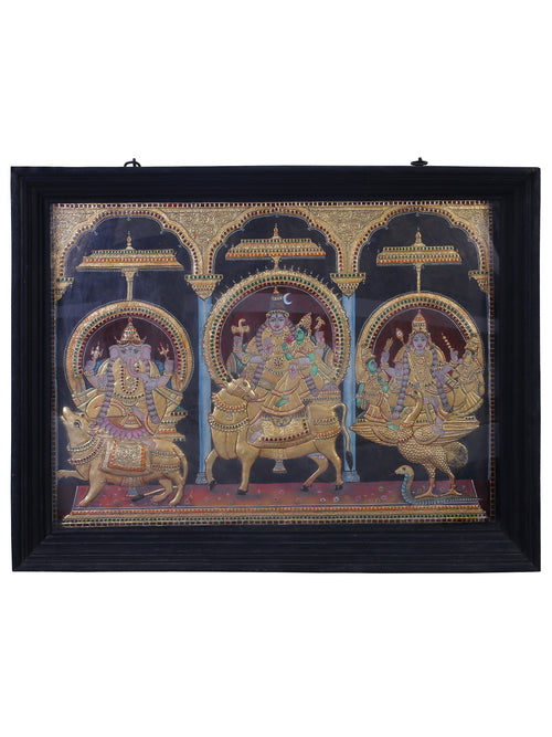 Shiva Family with Their Vahanas Tanjore Painting
