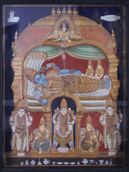 Lord Vishnu with Sheshnag | Traditional Colors With 24K Gold | Handmade Tanjore Painting