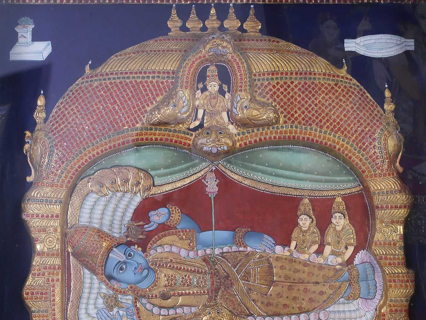 Lord Vishnu with Sheshnag | Traditional Colors With 24K Gold | Handmade Tanjore Painting