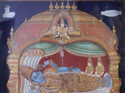 Lord Vishnu with Sheshnag | Traditional Colors With 24K Gold | Handmade Tanjore Painting