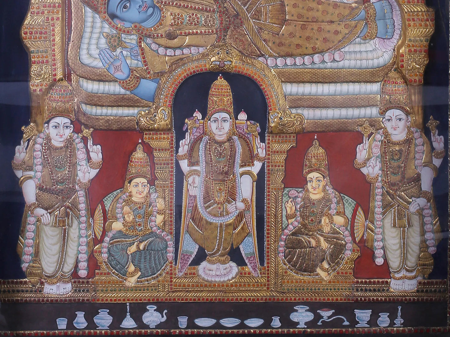 Lord Vishnu with Sheshnag | Traditional Colors With 24K Gold | Handmade Tanjore Painting