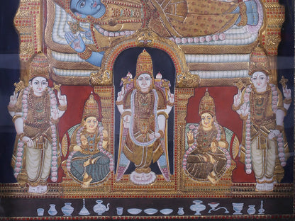 Lord Vishnu with Sheshnag | Traditional Colors With 24K Gold | Handmade Tanjore Painting