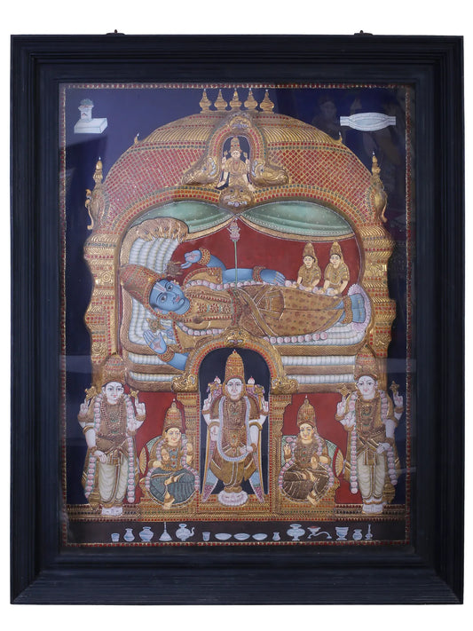 Lord Vishnu with Sheshnag | Traditional Colors With 24K Gold | Handmade Tanjore Painting
