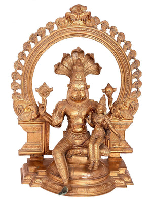 Lakshmi Narasimha on Throne with Kirtimukha Arch in Panchaloha Bronze