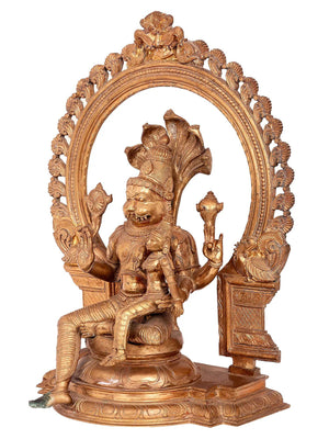 Lakshmi Narasimha on Throne with Kirtimukha Arch in Panchaloha Bronze – Swamimalai, Tamil Nadu