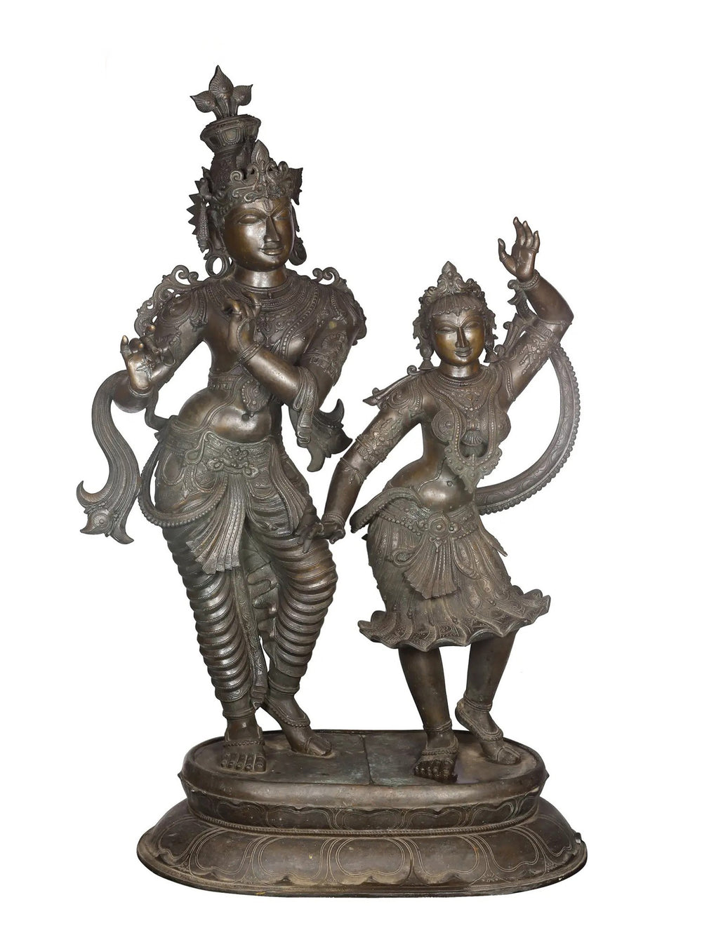 Dancing Radha with Krishna Playing Flute in Bronze
