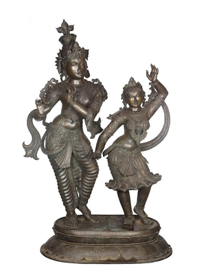 Dancing Radha with Krishna Playing Flute in Bronze
