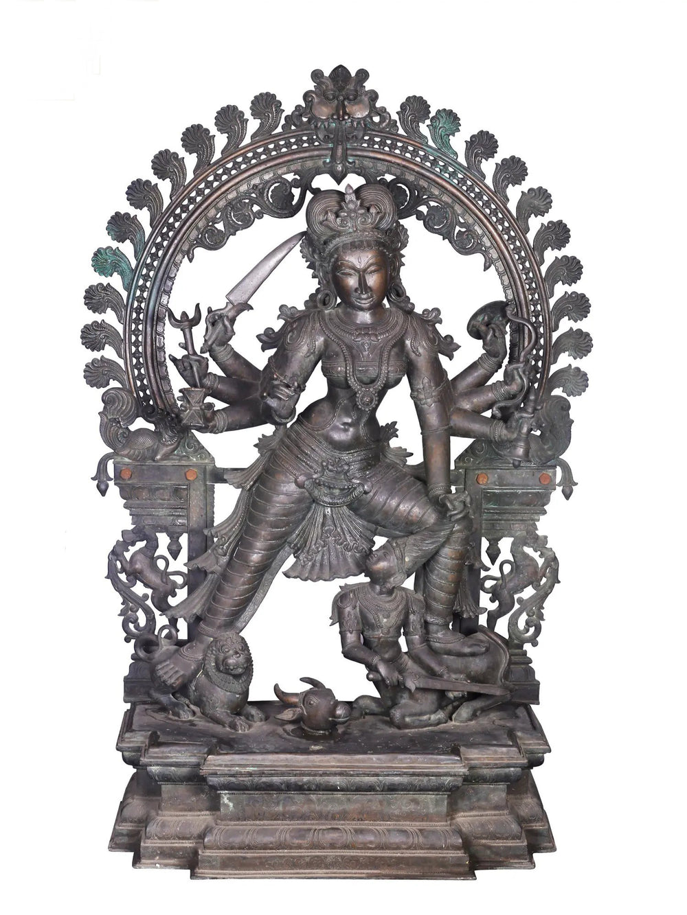 Mahishasuramardini Durga Subduing Buffalo Demon in Panchaloha Bronze